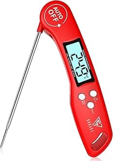 Meat Thermometer Probe, 3s Instant Read Food Thermometer-Backlit LCD, Foldable Probe, Auto On/Off, ±1℃ Accuracy, Food Probe for BBQ Grill, Kitchen Cooking, Milk, Red