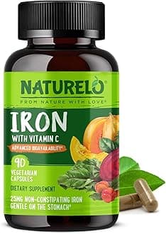 Vegan Iron Supplement with Vitamin C and Organic Whole Foods - Gentle Iron Pills for Women & Men with Iron Deficiency Including Pregnancy, Anemia and Vegan Diets - 90 Mini Capsules