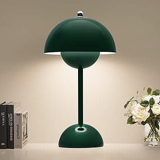 Modern Flowerpot Cordless Table Lamp,5200mAh Rechargeable Battery Operated Mushroom Light,3 Color Stepless Dimmable,Portable Bedside LED Desk Lamp,Perfect for Bedroom/Restaurant(Dark Green)