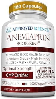 Anemiaprin - Absorbable Iron, Vitamin C - Gentle On Stomach - 180 Capsules - 3 Month Supply - Non-GMO, Vegan
