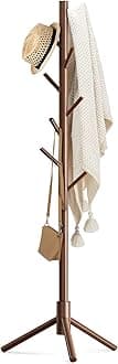 Haddockway Wooden Coat Rack Stand with 8 Hooks New Zealand Pine 3 Adjustable Coat Standing Tree Easy Assembly for Coats, Hats, Scarves and Handbags for Entryway, Hallway, Bedroom, Office