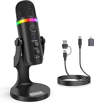 Podcast Microphone for PC, USB Noise Cancelling Mic with RGB Lighting, Mute & Gain Control, Zero-Latency Monitoring for Mac, iPhone, iPad, Computer, Streaming, Recording, Podcasting K66 Pro