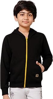 Alan Jones Clothing Boys Regular Fit Zipper Hooded Sweatshirt | Kangaroo Pocket & Drawstring Hood, Black, 11-12 Y