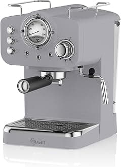 SK22110GRN Retro Espresso Plastic Coffee Machine with Milk Frother, Steam Pressure Control, 1.2L Detachable Water Tank, 1100W, Retro Grey