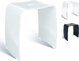 Merano White Acrylic Shower Stool - Non-Slip Bath Seat Modern Design - Maximum Capacity 180kg - Shower Chair, Bathroom Bench, Bath Seat