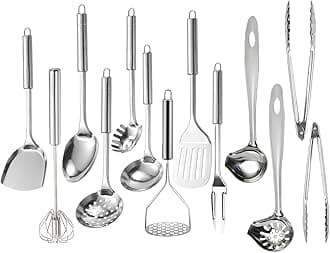 Ragyzity 13PCS Stainless Steel Kitchen Utensil Set, Cooking Nonstick Cookware Set, Serving Utensils, Comfortable Grip, Easy to Clean, Dishwasher Safe