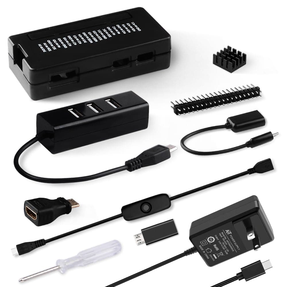 GeeekPi Pi Zero 2 W Case Kit with Pi Zero 2 W Case, Power Supply, Heatsink, 20Pin GPIO Header, 4 Port USB Hub, ON/Off Switch Cable for Pi Zero 2 W/Pi Zero W/Pi Zero