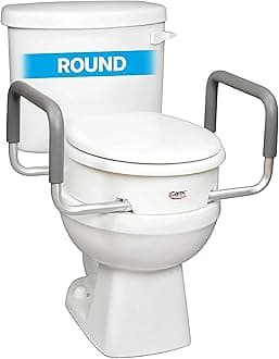 Carex 3.5 Inch Raised Toilet Seat with Arms - For Round Toilets - Elevated Toilet Riser with Removable Padded Handles, Easy On and Off, Support 250 lbs