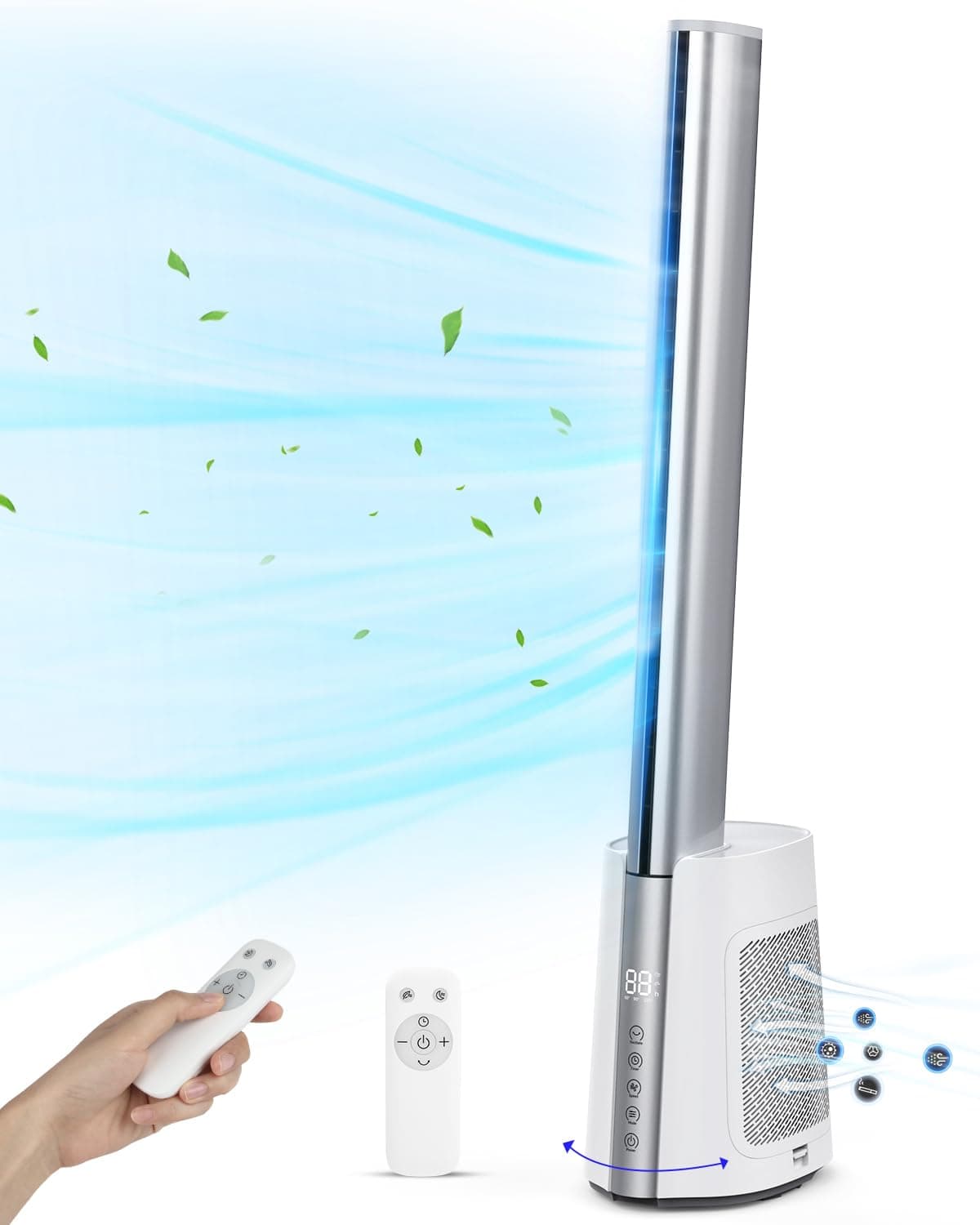 Gimify 40'' Bladeless Tower Fan for Home with Remote Control, Quiet 120° Oscillating Fan with 3 Modes 12 Wind Speeds,12H Timer, Standing Fan with HEPA Filter 99.97% Smoke Dust for Bedroom Office