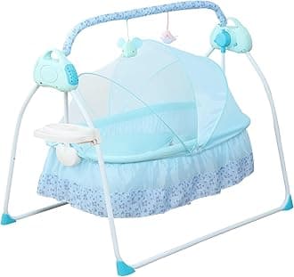 Electric Baby Crib Cradle, 0-18 MonthsInfant Bed Auto Swing with Music, 25KG/55LBS Capacity, Foldable Baby Bassinet, Blue