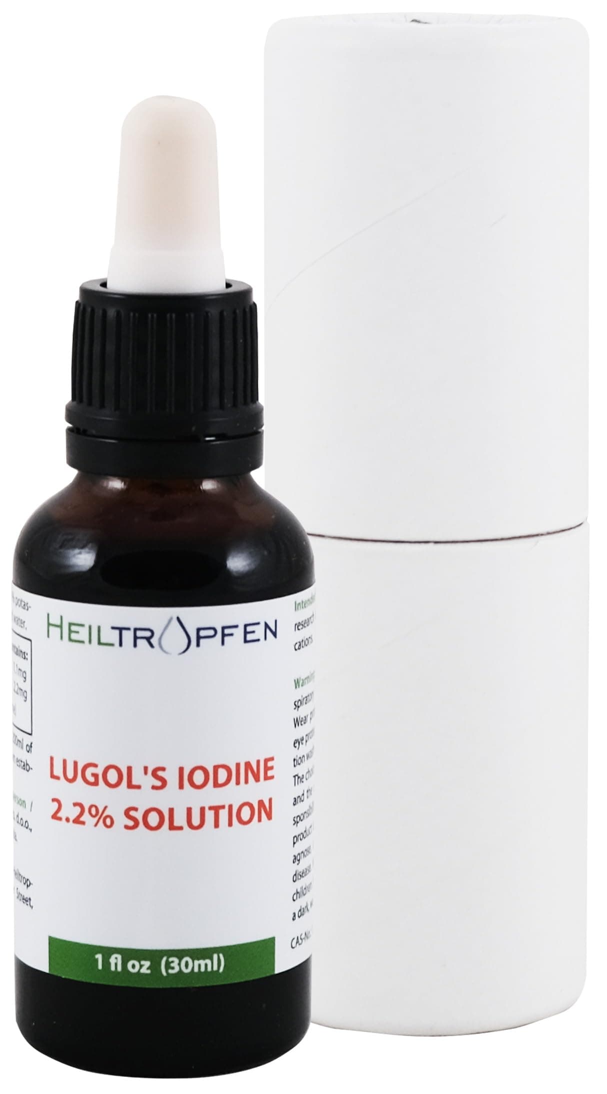 2.2% Lugol's Iodine Solution 1 Fl Oz - 30 ml | Pharmaceutical Grade Ingredients | Third-Party Tested | Lugols Solution Made with Iodine and Potassium Iodide | Heiltropfen®