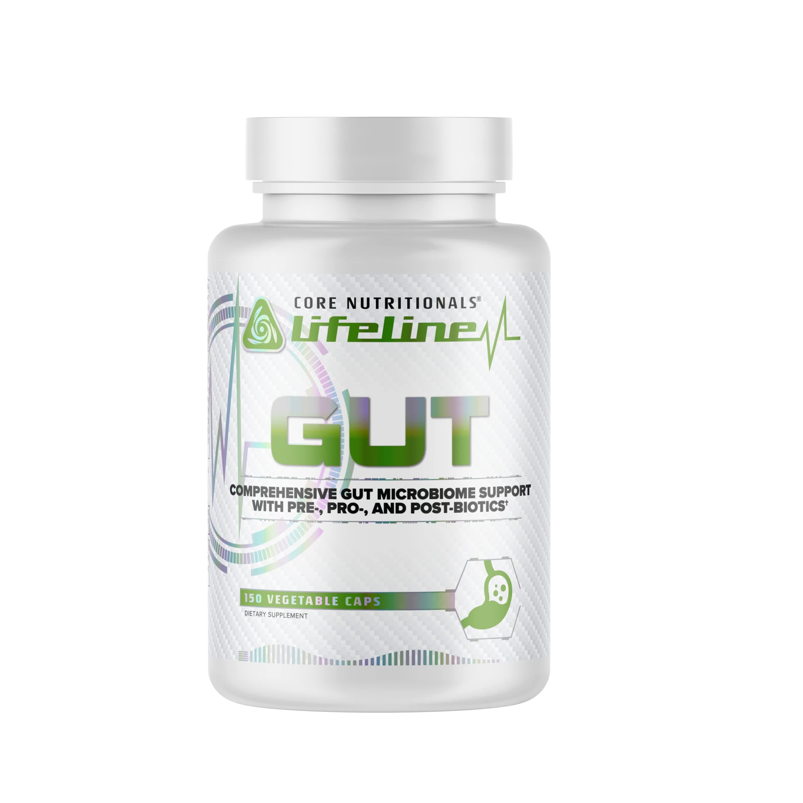 Core Nutritionals Lifeline Gut Comprehensive Gut Microbiome Support with Pre-, Pro-, and Post-Biotics, 150 Capsules
