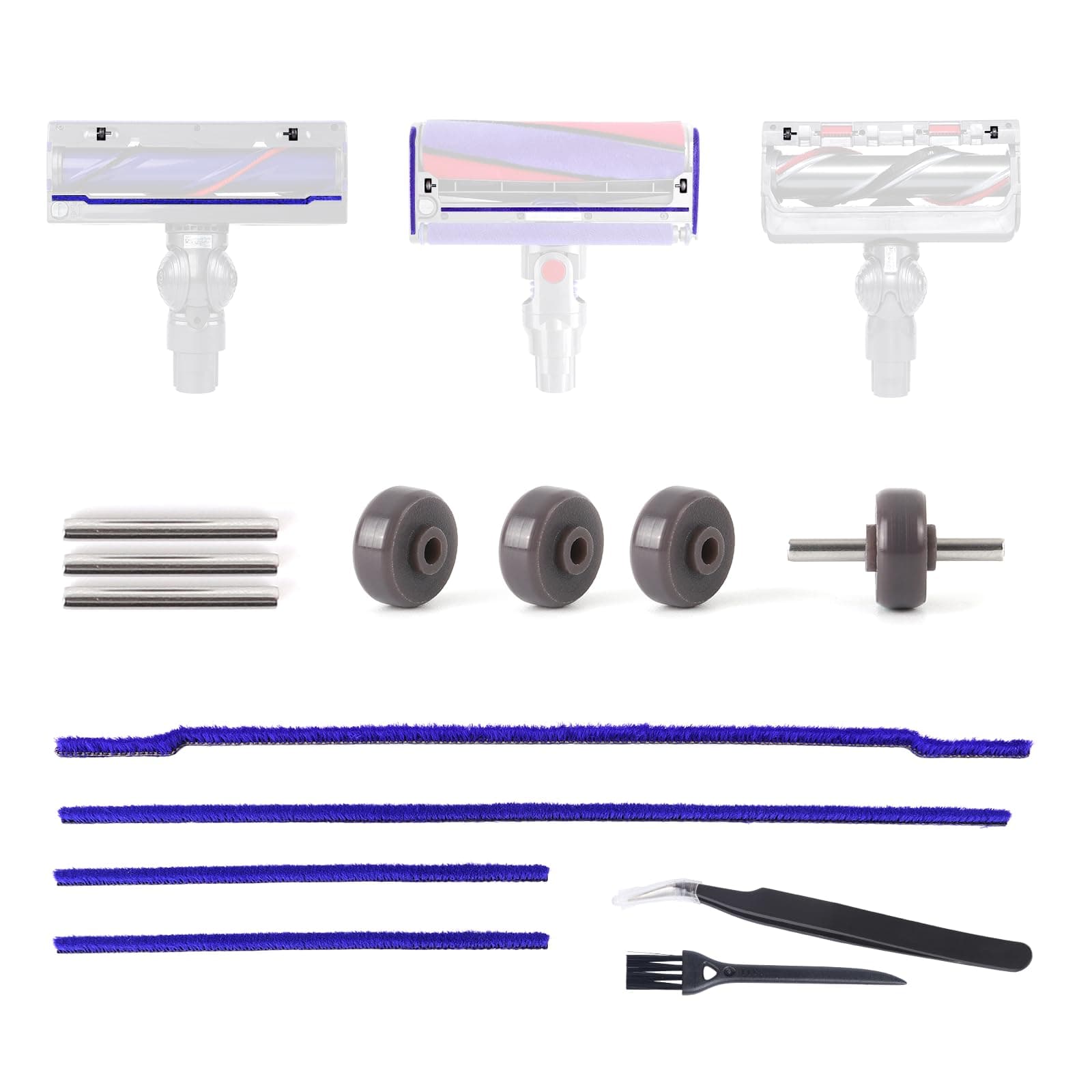 Plush Strips + Soleplate Wheels Replacement Compatible with Dyson V6 V7 V8 V10 V11 DC62 Direct Drive Cleaner Head Strips Felt Strips Rollers Replacement Parts