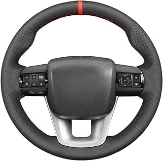 MEWANT Customized Version Carbon Fiber&Suede Steering Wheel Cover Wrap Hand Stitch Fit for Toyota Hilux 2015-2021 / Fortuner 2015-2021