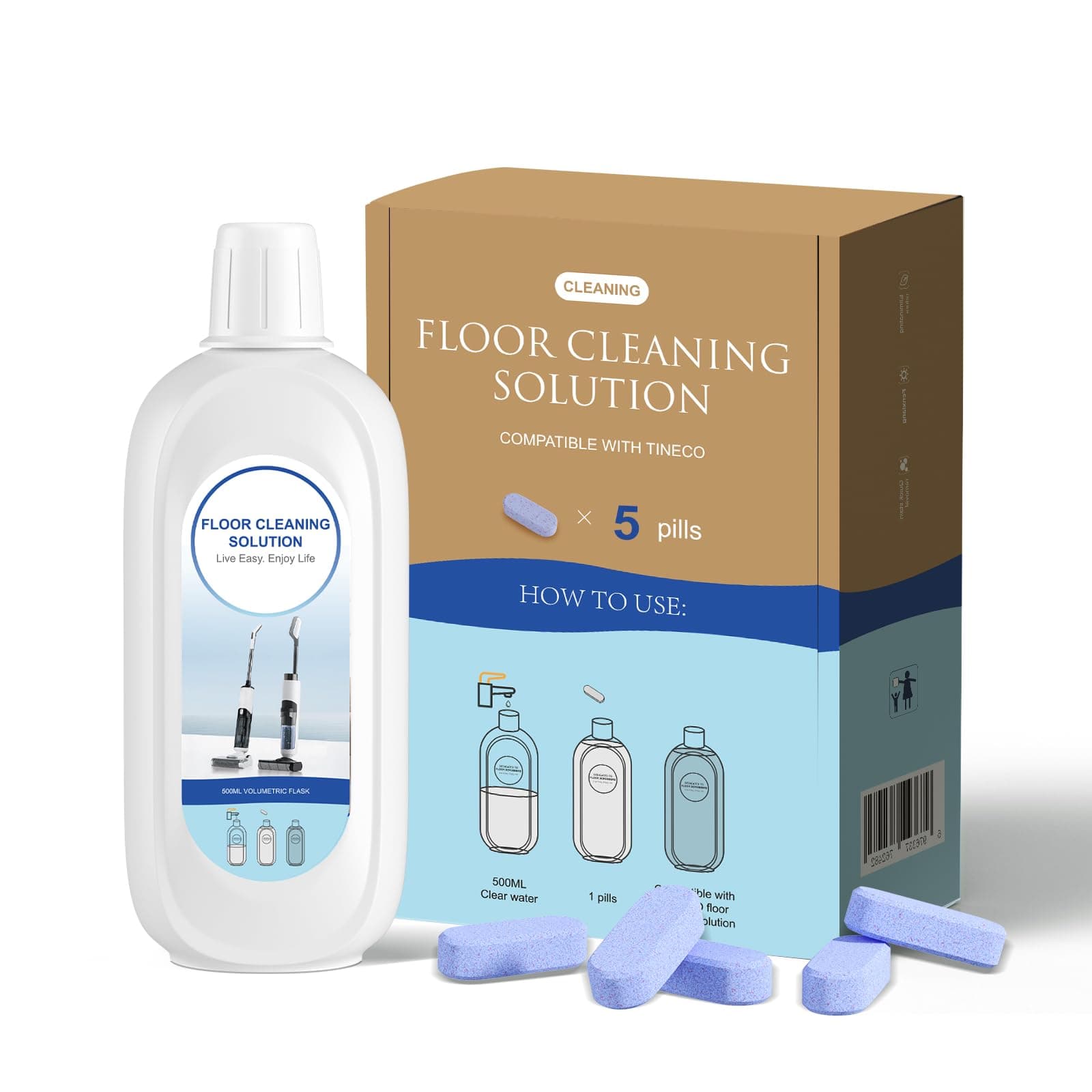 5 Bottles Compatible with Tineco Cleaning Solution 500ml Per Bottle Lavender Flavor Floor Cleaner Compatible with All Robot Vacuums with Mopping and Cordless Wet/Dry Vacuum (Lavender Flavor)