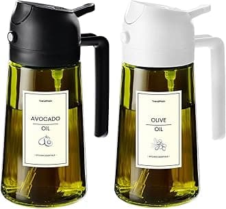 TrendPlain - Original 16oz/470ml Olive Oil Dispenser Bottle for Kitchen Gadgets and Air Fryer Accessories - Olive Oil Sprayer for Cooking w/Stickers (Light Blockage) - Black&White