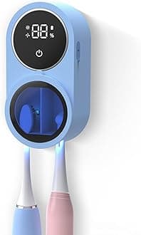 Toothbrush Holder and Cleaner for Bathroom Light Cleaning Fan Drying Round in Circle Automatic Rotating Cover Wall Mounted Smart Home Gadgets (02 Blue)