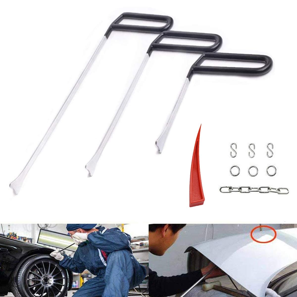 Paintless Dent Removal Tools PDR Fish Tail Style Rods with S Hook Kits for Door Dings Hail Easy to Operate Repair