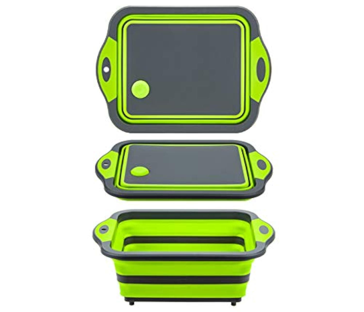 Collapsible Cutting Board with Colander, Foldable Multi-function Kitchen Plastic Silicone Dish Tub, Fruits Vegetables Wash and Drain Sink Storage Basket (Green)