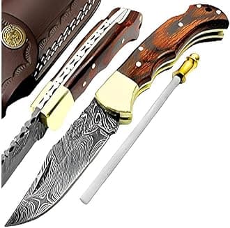 Best.Buy.Damascus1 Pocket knife 6.5" Red Wood Folding Knife Damascus Pocket knife 3Pcs Knife Set, Pocket knife For Men Knife Sharpeners Pocket Knives Premium Quality Hunting gear gifts for men