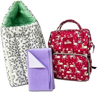 Grey Baby Nest + Dry Mat + Pink Baby Diaper Bag Essential Combo - Pack of 3, Hypoallergenic, Waterproof, Portable, Multi-Functional Baby Bedding Set| TC - 40