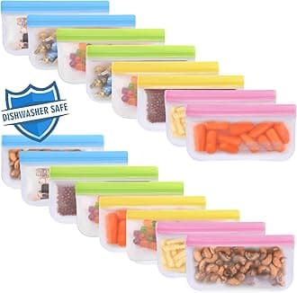 16 Pack Reusable Snack Bags Dishwasher Safe, BPA Free Food Storage Bags, Extra Thick Leakproof Reusable Freezer Bags Snack Pouch for Candy, Fruits, Cereal (Multicolor, 16Snack)
