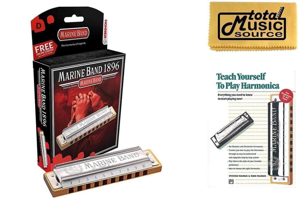 HOHNER Marine Band Harmonica, Key D, Made in Germany, Includes Case & Book