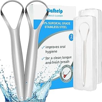 2-Pack Tongue Scraper, 100% 304 Surgical Stainless Steel Tongue Cleaner for Both Adults and Kids, Professional Reduce Bad Breath Metal Tongue Scrapers, Help Your Oral Hygiene (with 2 cases)