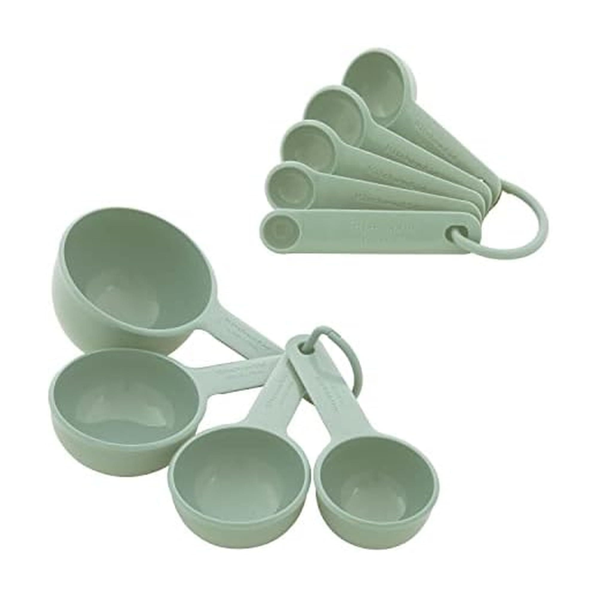 Universal Easy To Read Measuring Cup and Spoon Set with Soft Grip Handle for Maximum Control, Hang Hole and Nesting For Easy Storage, Dishwasher Safe, 9 Piece, Pistachio
