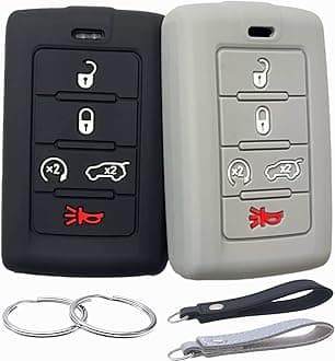 Silicone Rubber Key Fob Cover Compatible with 2021-2025 Jeep Grand Cherokee L Grand Wagoneer L Wagoneer Grand Cherokee L (Black Grey, 5 Buttons)