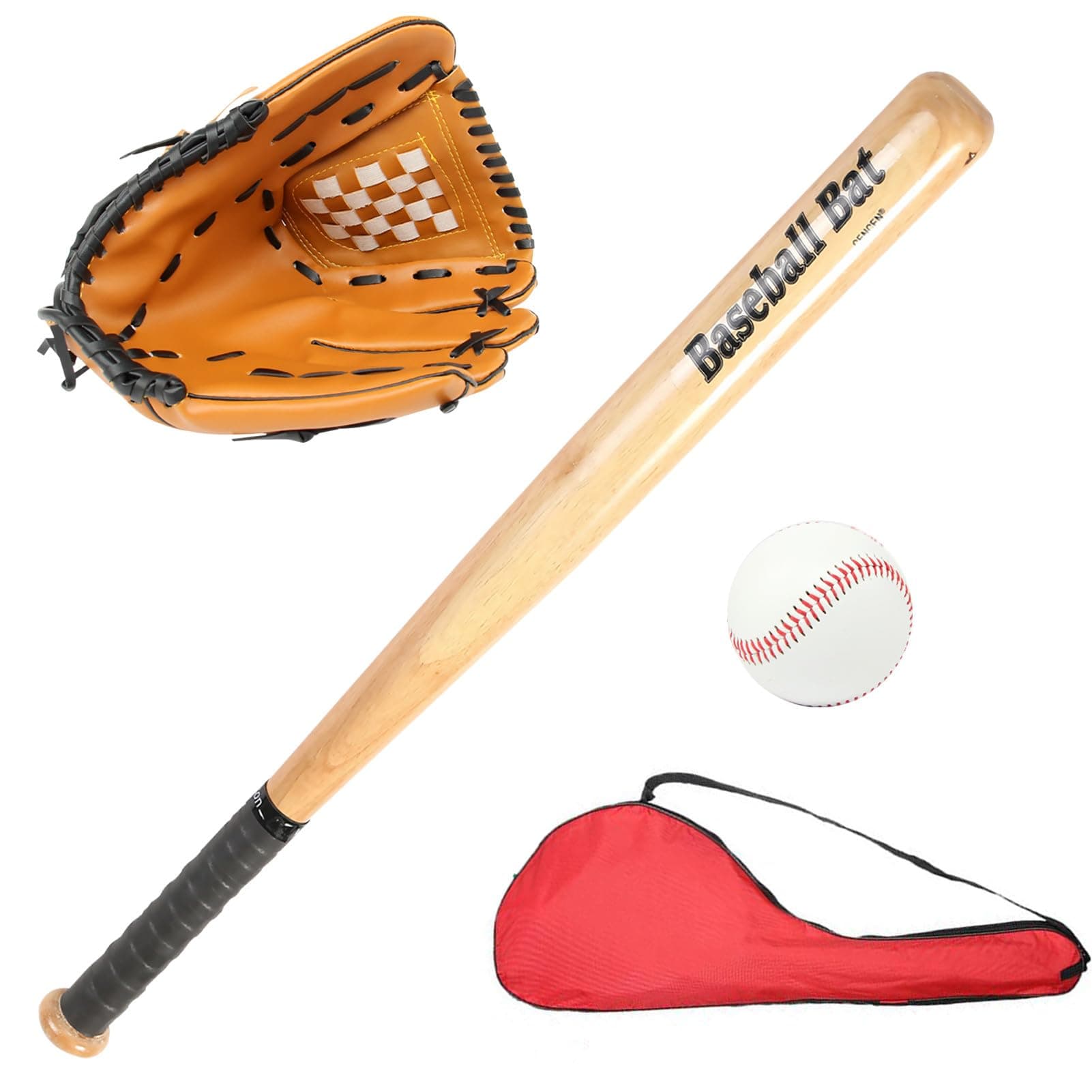 DAYONG Baseball Bat Set with Solid Wood Softball Bat, 10.5in Baseball Gloves, Baseball, Protable Baseball Training Equipment with Carry Bag for Kids, Youth, Adult.