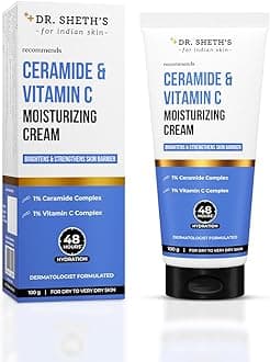Dr. Sheth's Ceramide & Vitamin C Moisturizing Cream |For Dry to Very Dry Skin | 48hr Deep Hydration | Non Sticky | Biomimetic Ingredients | For Men & Women |100g