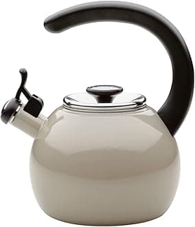 Circulon Enamel on Steel Whistling Teakettle/Teapot with Flip-Up Spout, 2 Quart - Gray