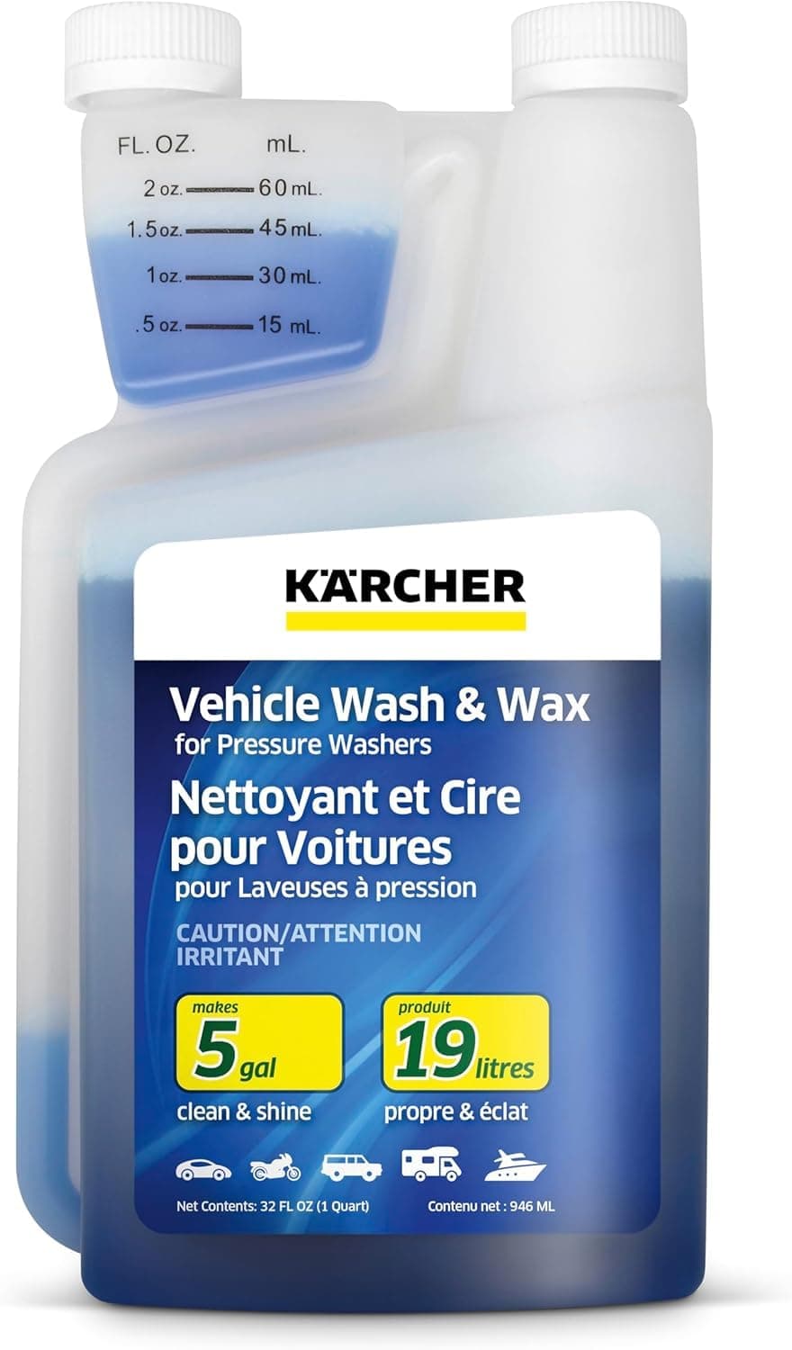 Vehicle Wash and Wax, Pressure Washer Detergent, Cleans Cars, Bikes, Trucks, Boats and More, Highly Concentrated, Makes up to 5 gal of Cleaner