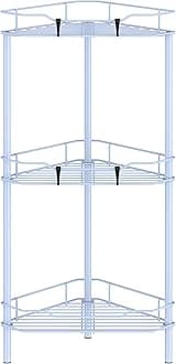 3 Tier Floor Standing Corner Shower Caddy Organizer Shelf with Hooks, Bathroom Shelves Stand Rack, Blue