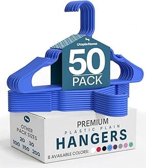 Utopia Home Plastic Hangers 50 Pack - Perfect Space Saving Clothes Hanger - Durable and Strong - Perfect Closet Organizers with Shoulder Grooves (Blue)