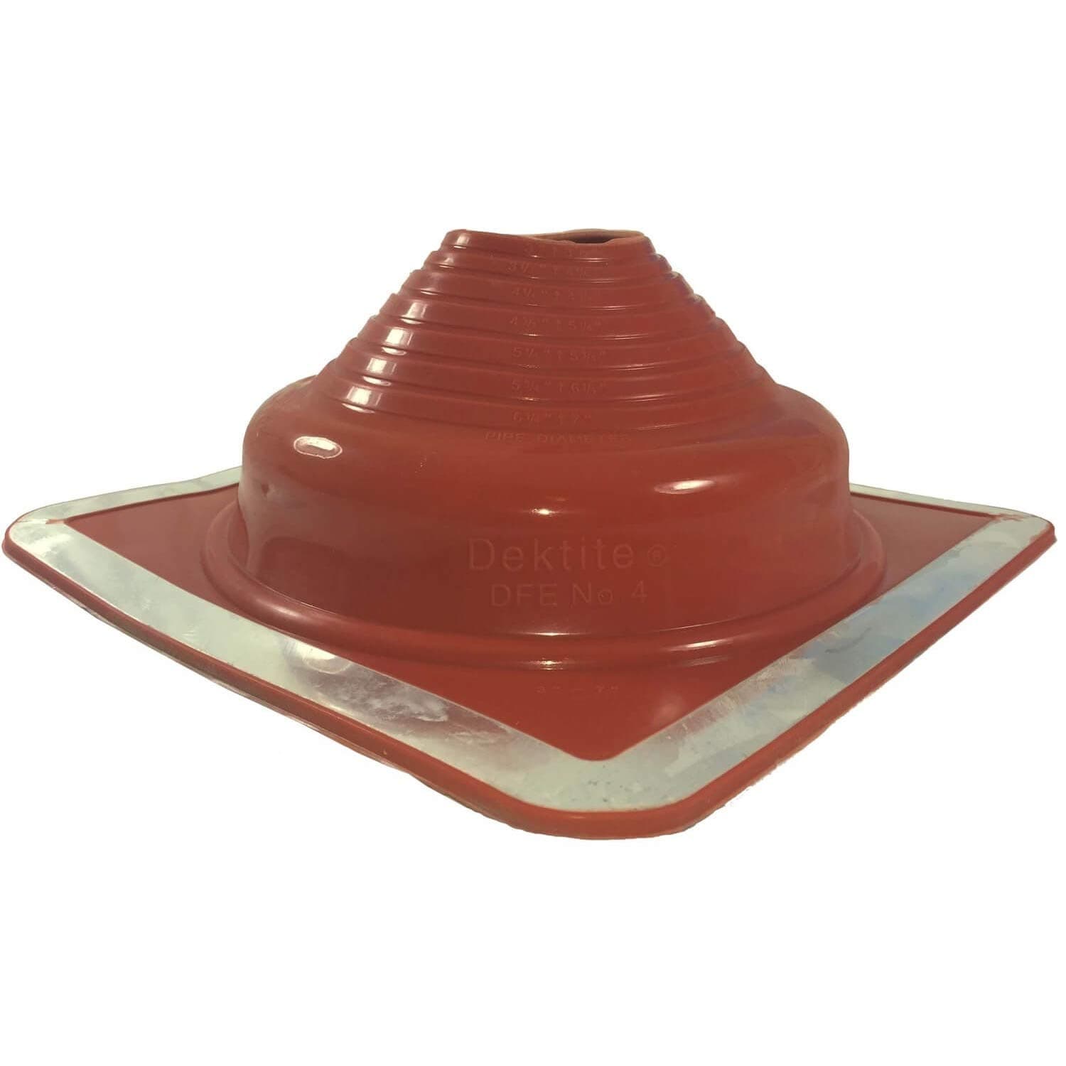 DEKS DEKTITE Square Base Pipe Flashing Boot: #4 (DFE204RE) RED High Temp Silicone Square Base Flexible Pipe Flashing Dektite (for OD Pipe Sizes 3" - 7")~Pipe Flashing