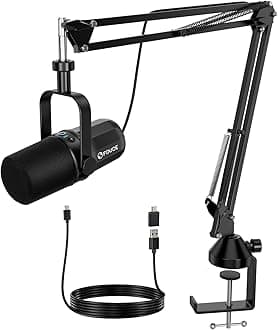 Dynamic Microphone, XLR/USB Podcast Recording PC Microphone for Vocal Voice-Over Streaming, Studio Metal Mic with Mute, Headphone Jack, Monitoring Volume Control, with Boom Arm (SL40+)