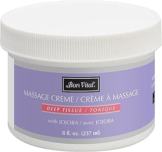 Bon Vital' Deep Tissue Massage Creme, 8 Oz Jar, Lightweight Non-Greasy Formula for All Skin Types, Ideal for Deep Muscle Manipulation, Hydrating Massage Lotion for Spa and Home Use