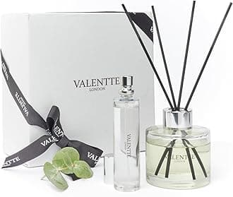 Valentte Luxury Scented Reed Diffuser & Room Mist Gift Set, Essential Oil Aroma for Home, Long Lasting Fragrance, Made in the UK (Patchouli & Eucalyptus 100ml & 30ml) – Gift for Her