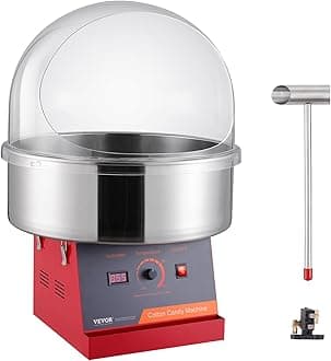 VEVOR 1000W Candy Floss Machine, Commercial Candy Floss Machine with Red Lid, Stainless Steel Bowl, Sugar Spoon, Perfect for Sweets Parties Birthdays Children
