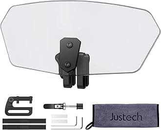 Universal Motorcycle Windshield, Adjustable Wind Deflector Clip On Windshield Extension Spoiler Wind Air Deflector for Kawasaki BMW Triumph Motorbike-Smoke, Black Bracket