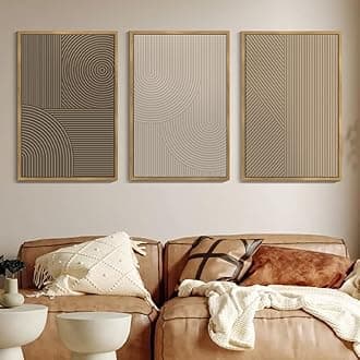 PHOPAGO 24x36in Large Minimalist Abstract Framed Wall Art Modern Boho Neutral Line Wall Decor Geometric Artwork Bedroom Living Room Natural Framed