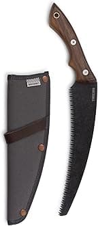 Barebones Timber Saw - Hand Saw with Ergonomic Walnut Handle for Camping, Pruning, and Wood Cutting - Curved Blade and Root Cutter with Sheath