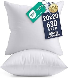 Utopia Bedding 20x20 Pillow Inserts, Set of 2, White – Indoor Decorative Throw Pillows for Bed, Sofa & Couch – Soft, Supportive & Fluffy Cushion Inserts