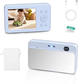 MUTRAIN Slide Open Digital Point and Shoot Pocket Camera with Mirror, Y2K 1080P Photography Practice, Blue, X10, 32G