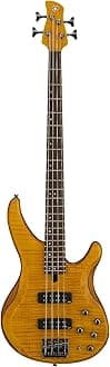 TRBX604 4-String Flamed Maple Bass Guitar, Matte Amber