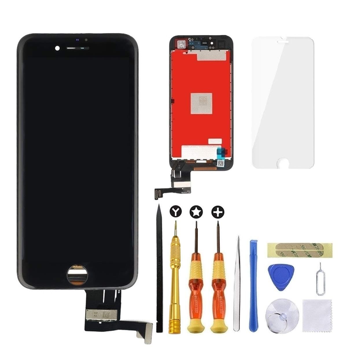 for Black iPhone 7 4.7 inch Screen Replacement Retian LCD Touch Screen Digitizer Fram Assembly Full Set with Tempered Glass Screen Protector + Tools + Instructions
