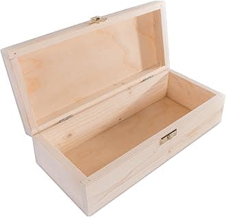 WooDeeDoo Rectangular Wooden Storage Box with Clasp and Hinged Lid – 24 x 10.5 x 7 cm – Unpainted Pine Case for Crafts Jewellery Trinkets Keepsakes Gift Decorating