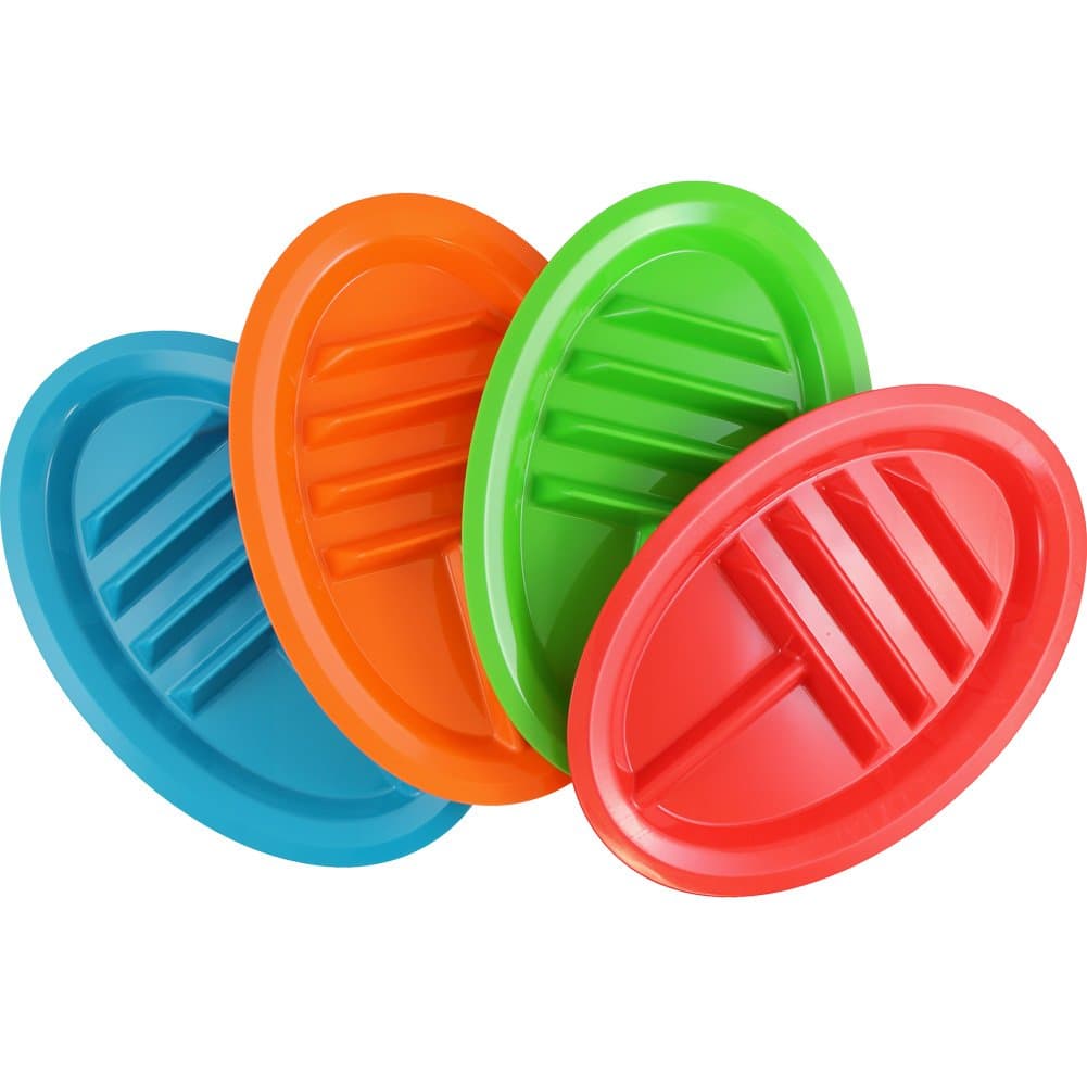 (Set/4) Taco Divider Plates Set - Keep Shells Upright Dish W/Side Sections